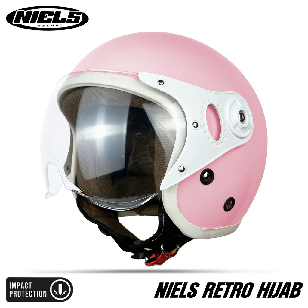 NIELS - Helm Bogo Retro Hijab Dewasa Kaca Pilot SNI Motorcycle List Putih
