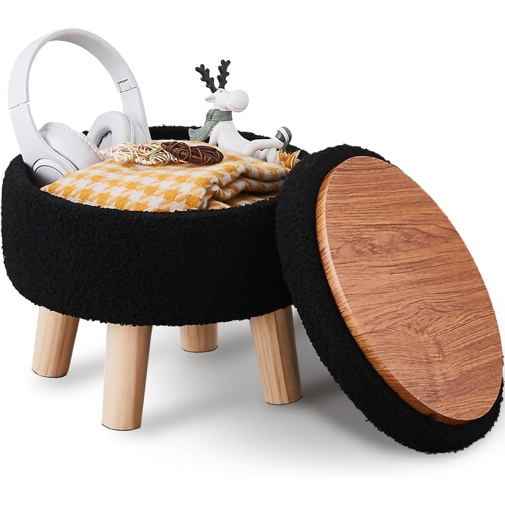 Wimarsbon Storage Ottoman, Modern Round Footrest with Soft Padded Seat ...