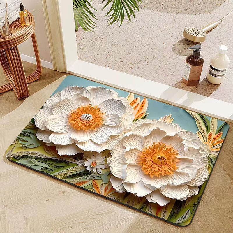 3D Flower Pattern Bath Mat Super Absorbent Washroom Carpet Washable ...