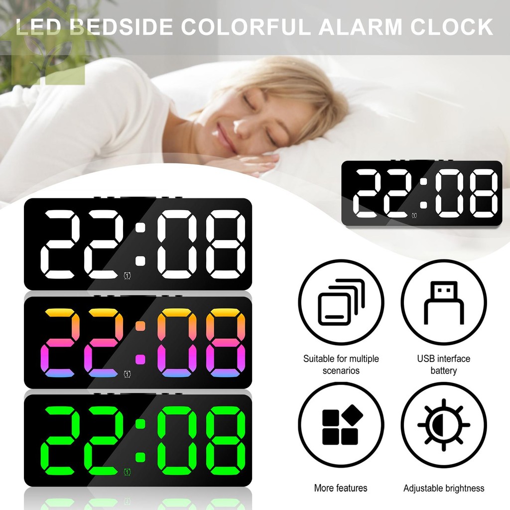 Digital Alarm Clock Large LED Display Alarm Clock 5 Level Brightness ...
