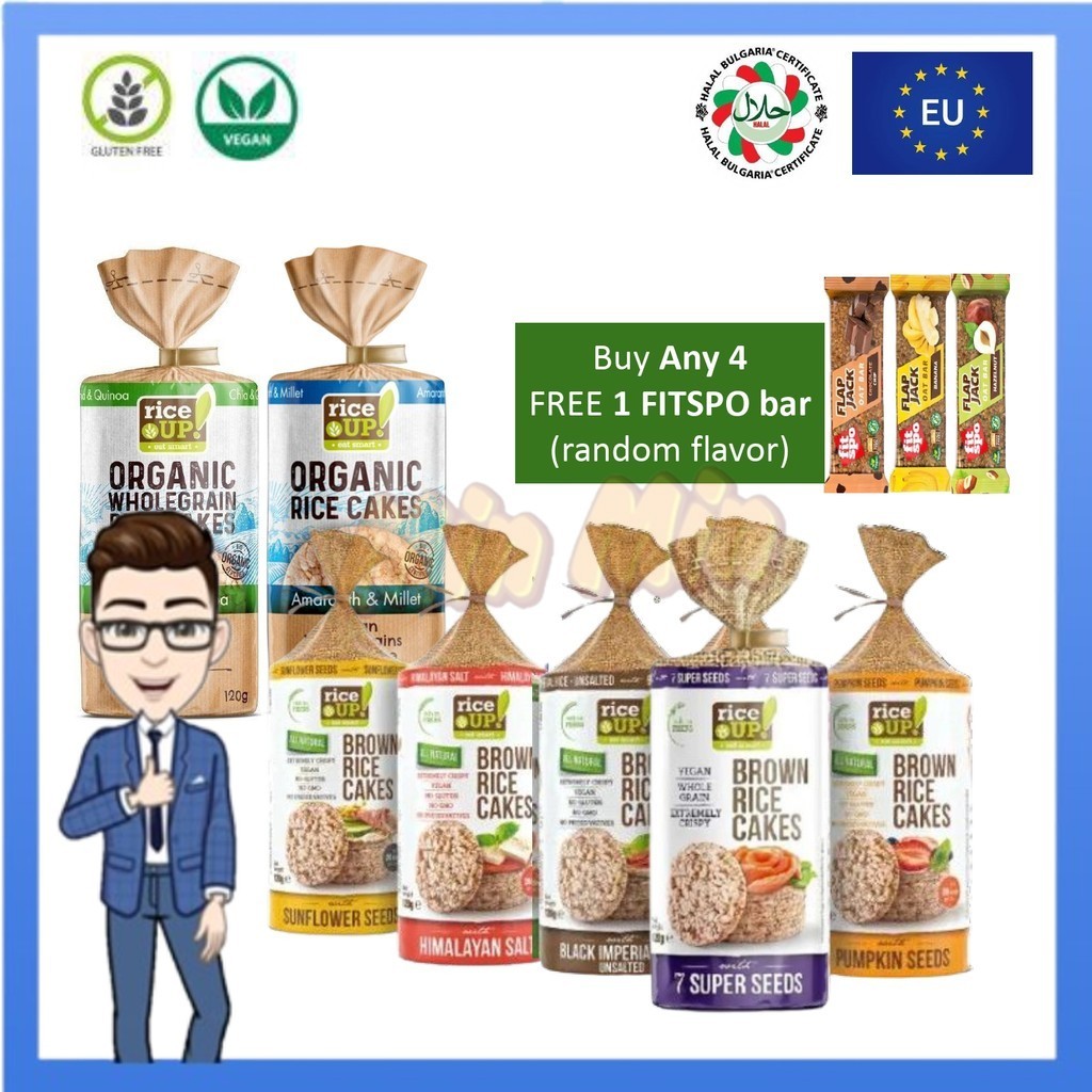 RiceUP Brown Rice Cakes 120gm | Organic Wholegrain Brown Rice Cakes ...