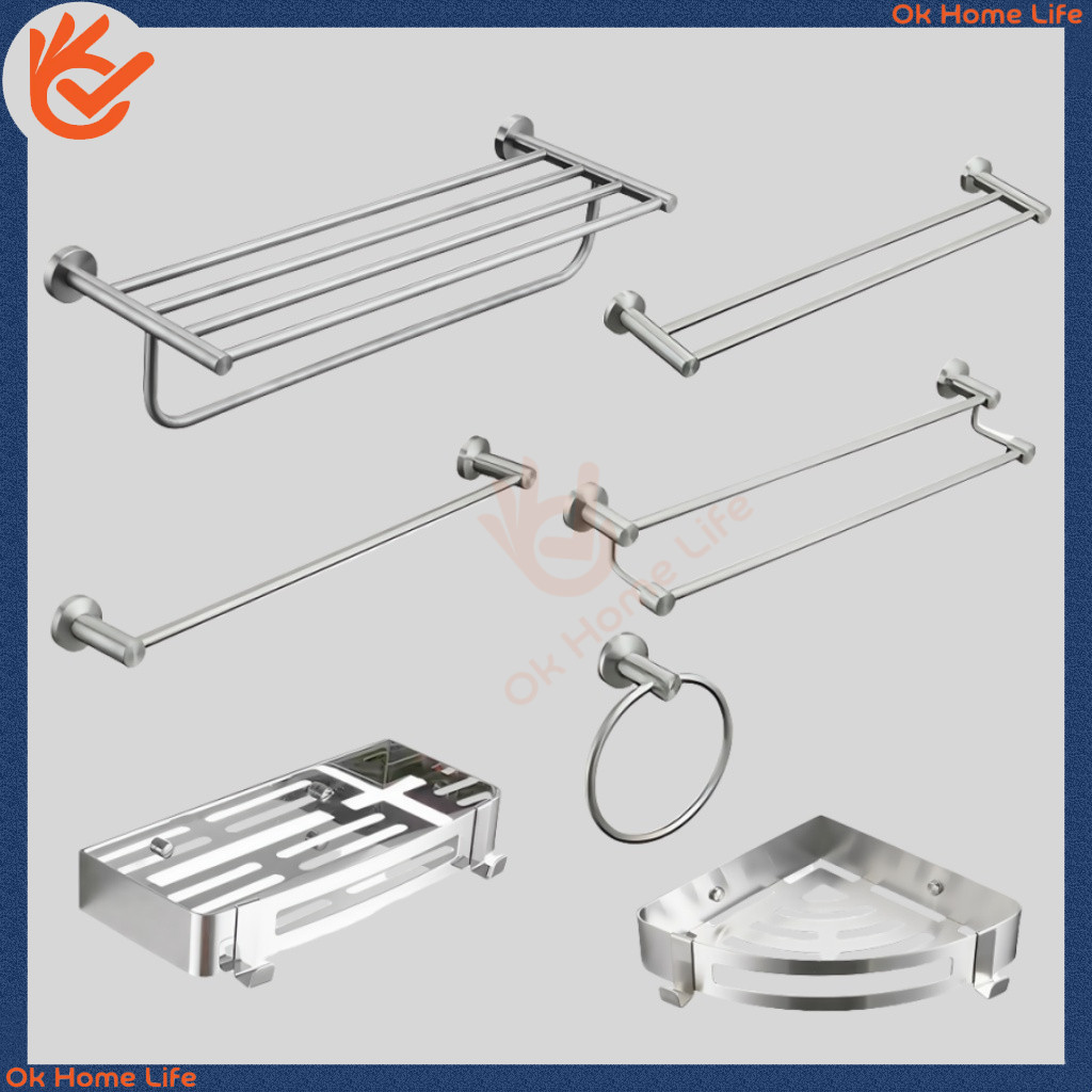 [SG Stock]SUS 304 Stainless Steel Silver Bathroom Rack Set Matte ...