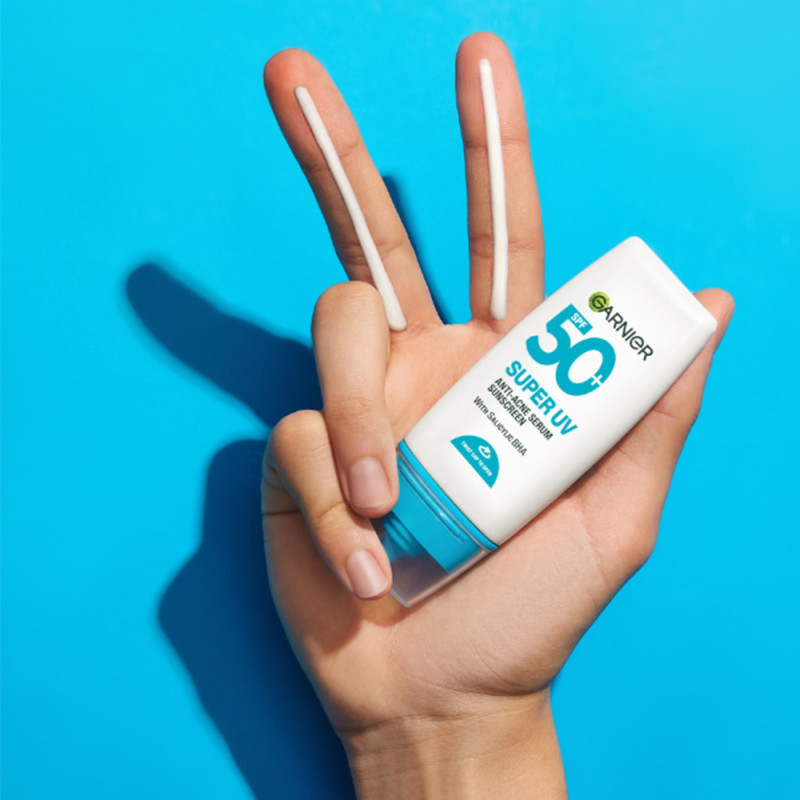 GARNIER Super UV Anti-Acne Serum Sunscreen SPF50+ PA++++ Salicylic Acid Lawan Jerawat BHA 30ml sunscreen spf 50 pa ++++ untuk kulit berminyak, berjerwat, memudarkan bekas jerawat - Gambar 4