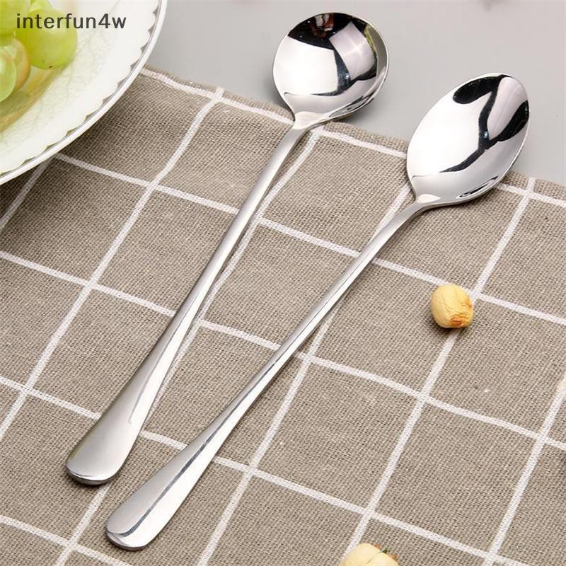 interfun4w Long Handled Stainless Steel Coffee Spoon Ice Cream Dessert ...