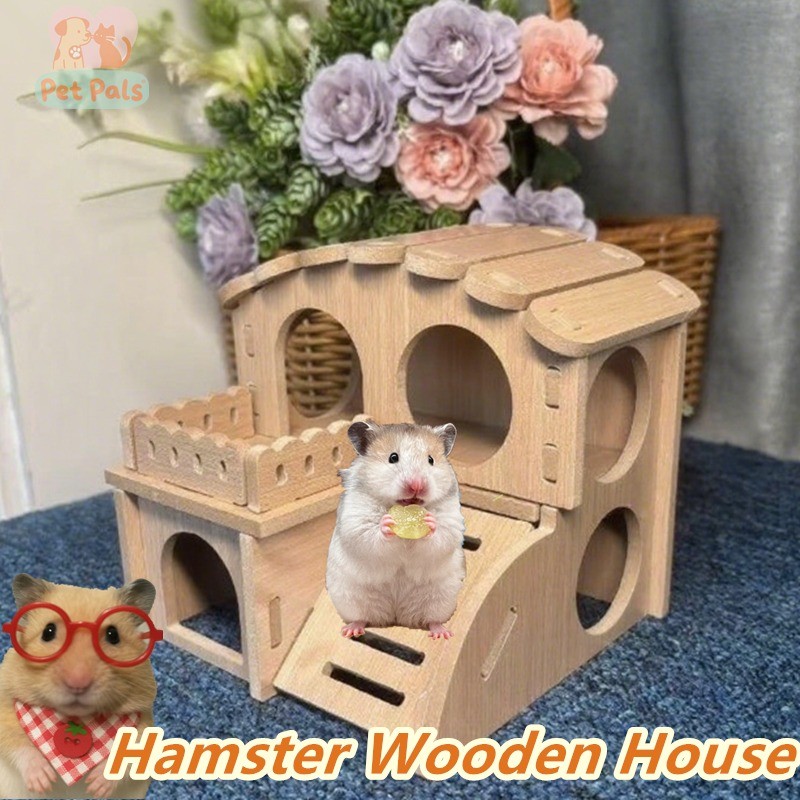 Picture of Hamster Wooden Toy Set Multi Level Climbing House Hiding Place Natural ...