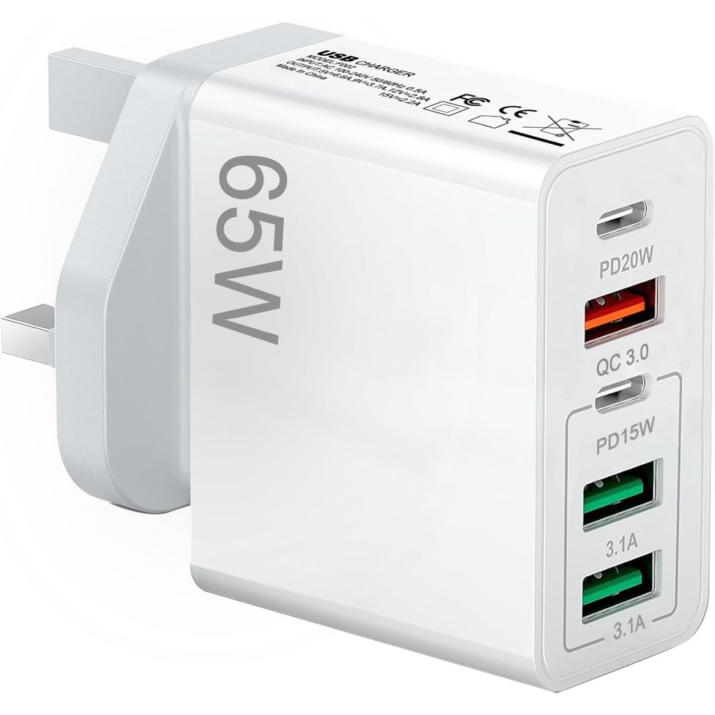 USB C Charger Plug,65W 5-Port Fast Charger Plug 20W PD Power Adapter QC ...