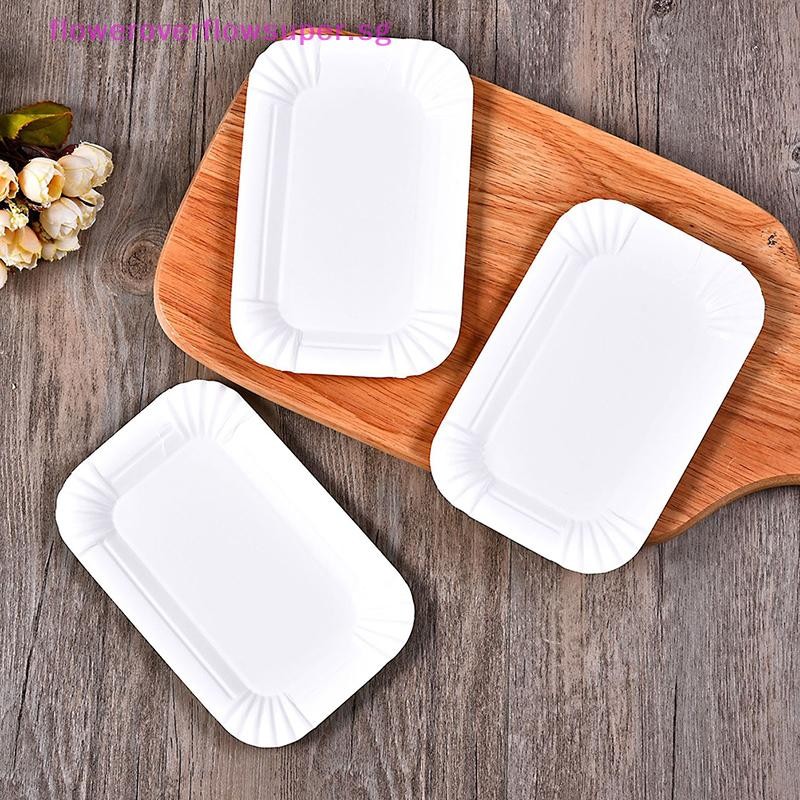 FSSG 50/100pcs Rectangular Cake Tray White Paper Plate Disposable ...