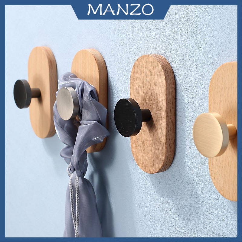 Natural Wood Clothes Hanger Wall Mounted Coat Hook Decorative Key