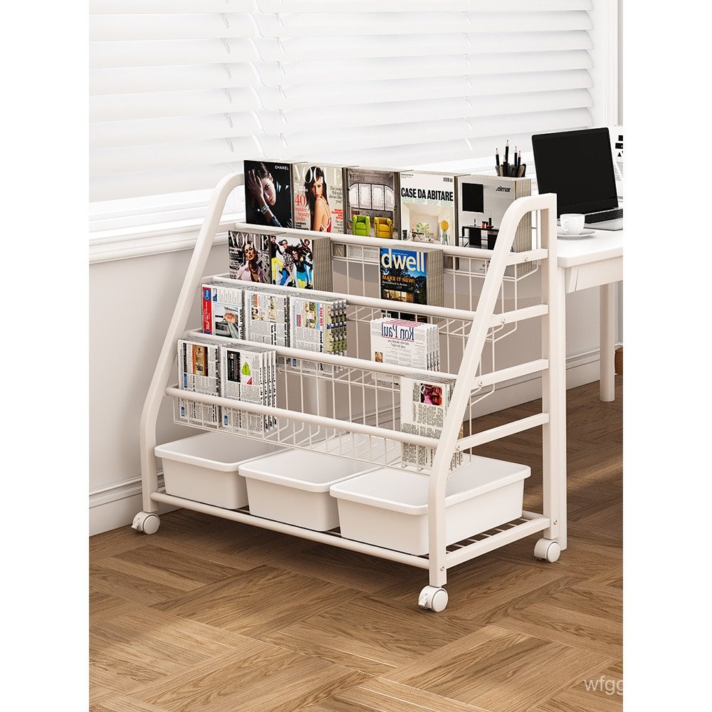 Magazine Rack Display Stand Bookshelf Trolley Storage Rack Simple Floor ...