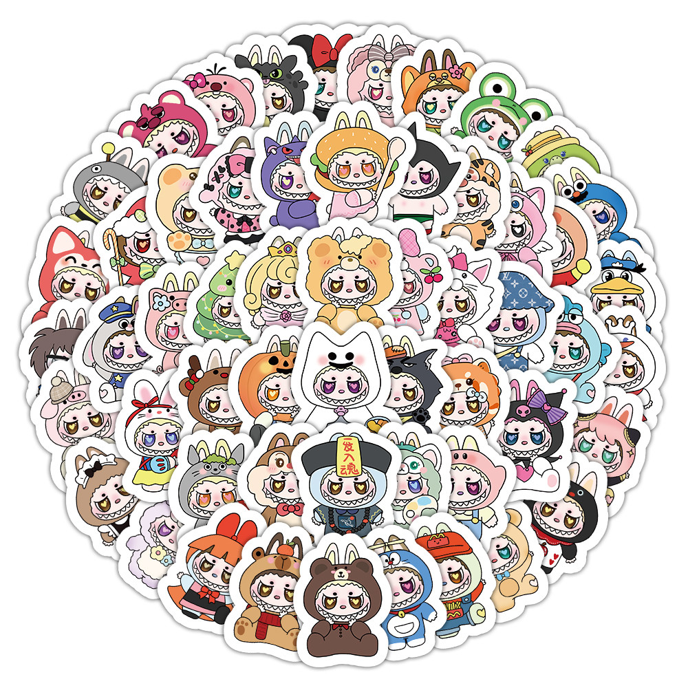 100PCS Cartoon Cute Cross-dressed Labubu Graffiti Stickers for Bicycle ...