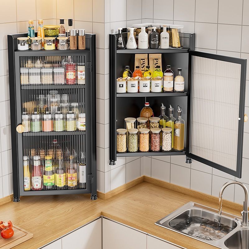 [48H Shipping] Kitchen Corner Storage Rack with Door, Dustproof Wall ...