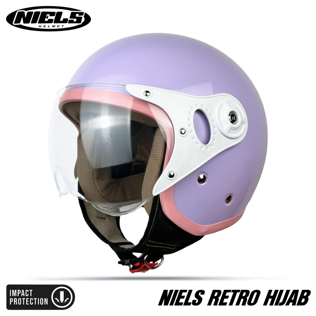 NIELS - Helm Bogo Retro Hijab Dewasa Kaca Pilot SNI Motorcycle List Pink - Gambar 2