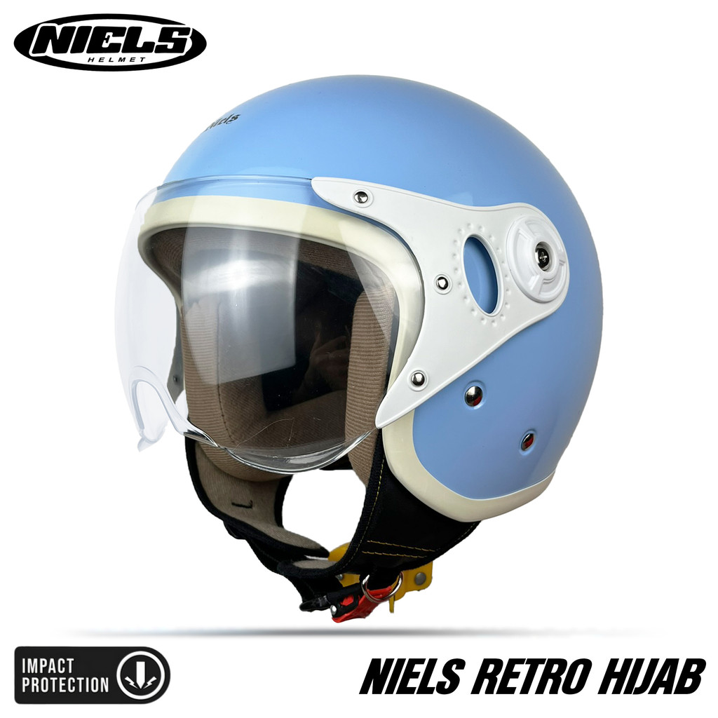 NIELS - Helm Bogo Retro Hijab Dewasa Kaca Pilot SNI Motorcycle List Putih - Gambar 2