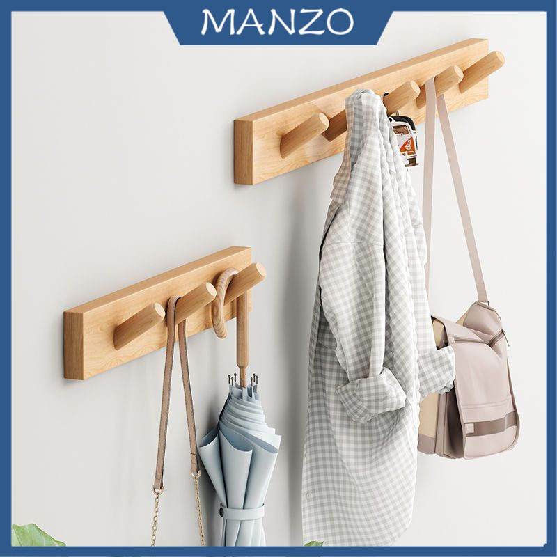 Wall Hooks Solid Wood Coat Rack No Holes Bedroom Living Room