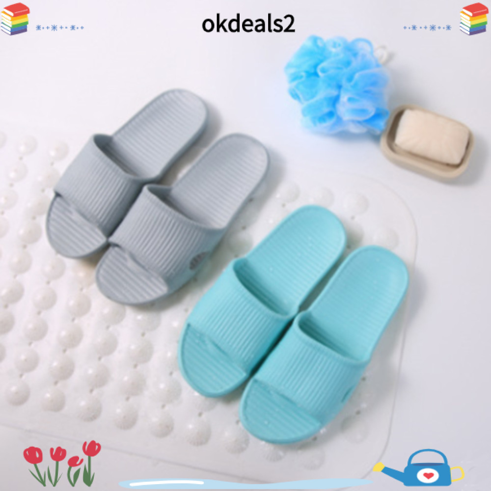 Okdeals2 Summer Rubber Flat Shower Soft Stripe Bathroom Slippers Women's Sandals Men's Flip ...