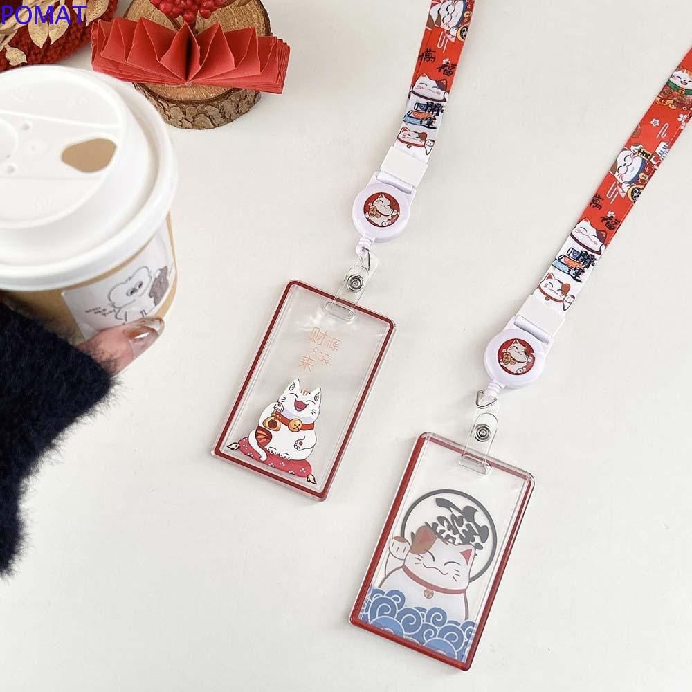 POMAT Maneki Neko Card Holder, Long Rope Cartoon Card Case Student ...