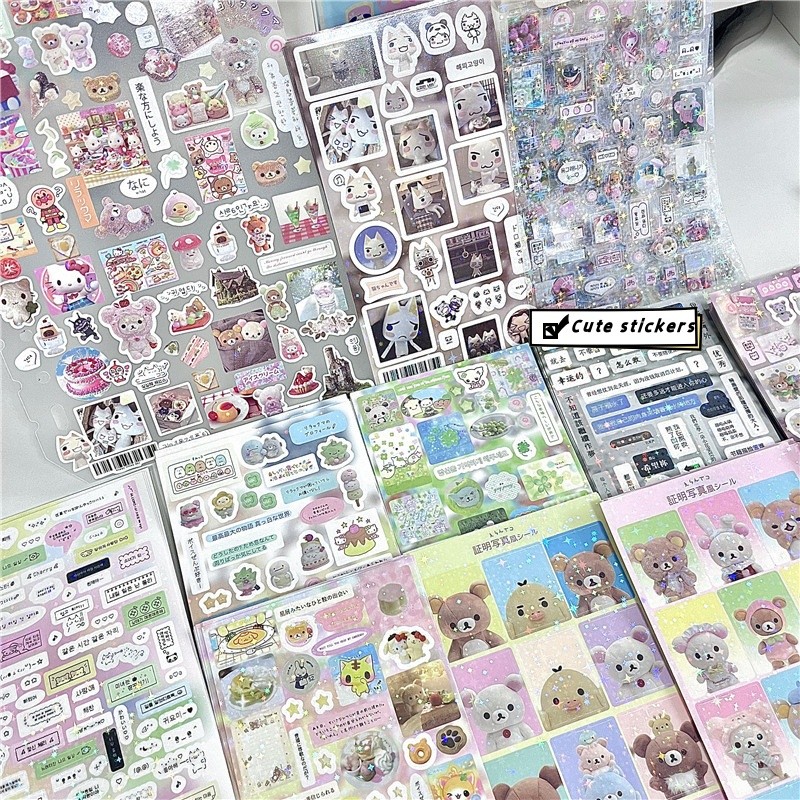 52 Sheets Cartoon Kawaii Glitter Sticker Rilakkuma Kitty Stickers ...