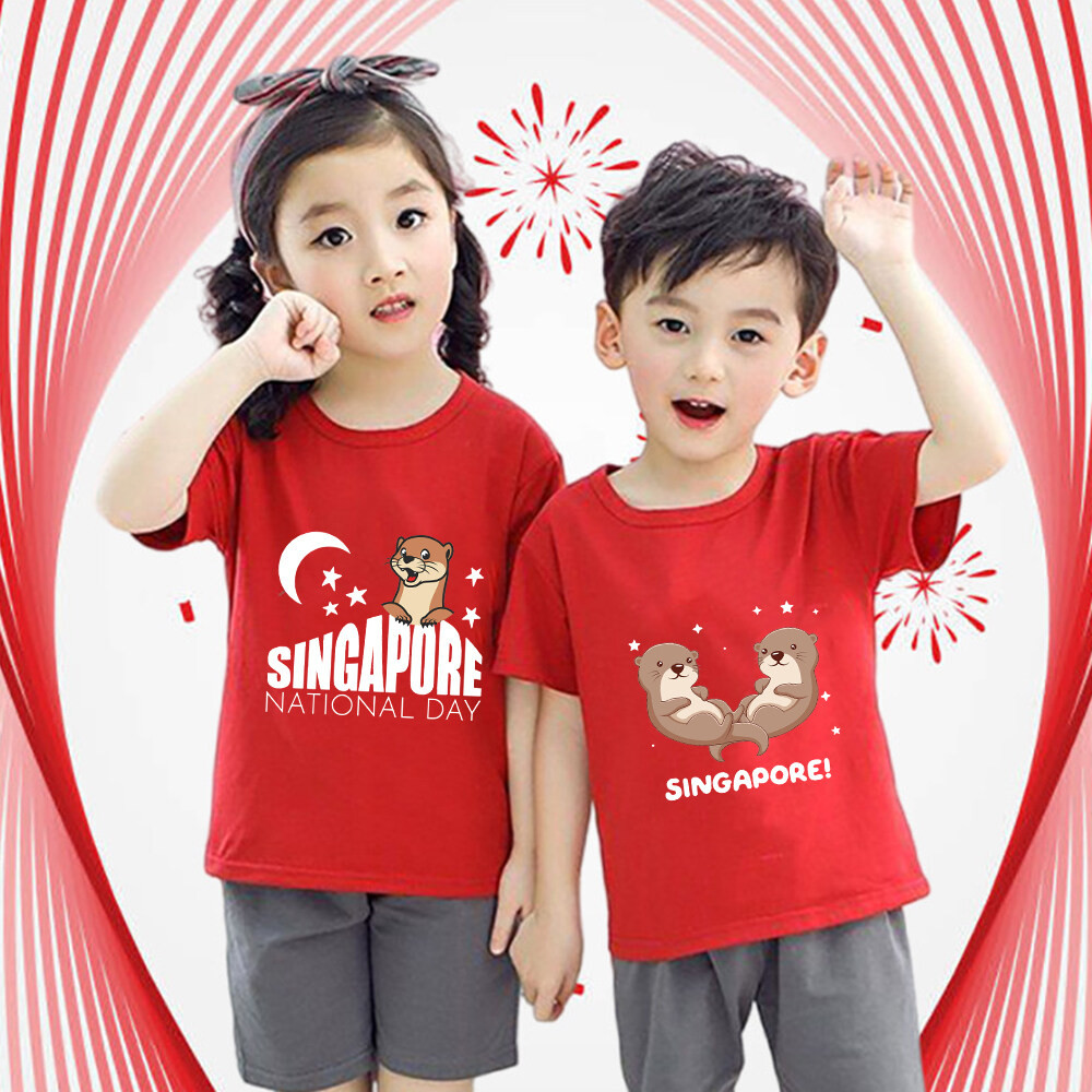 Singapore Otter Print Ndp 2025 Outfits Red Kids National Day Outfits ...