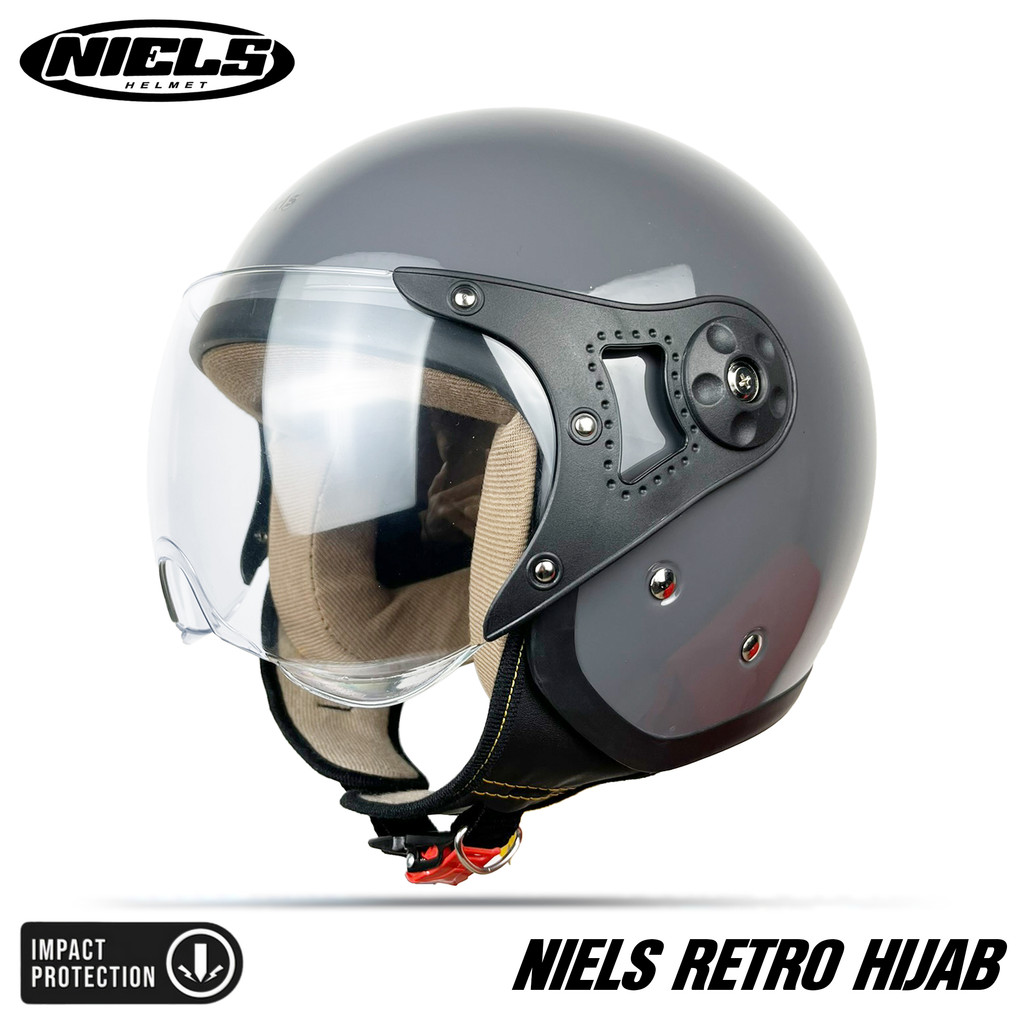 NIELS - Helm Bogo Retro Hijab Dewasa Kaca Pilot SNI Motorcycle Grey Glossy - Gambar 2