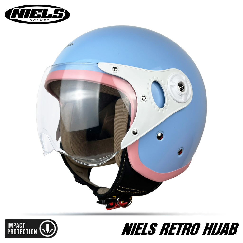 NIELS - Helm Bogo Retro Hijab Dewasa Kaca Pilot SNI Motorcycle List Pink