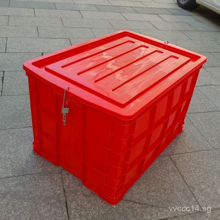 Red Lockable Toolbox with Lid and Wheels, Anti-Theft Transport Box ...