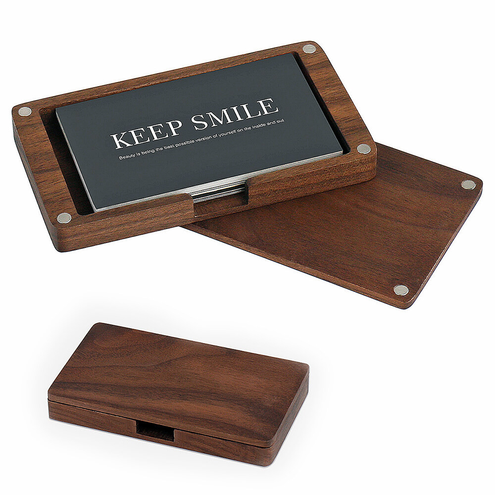 Natural Walnut Wooden Business Cards Holders Mens Portable ID Name Tag ...