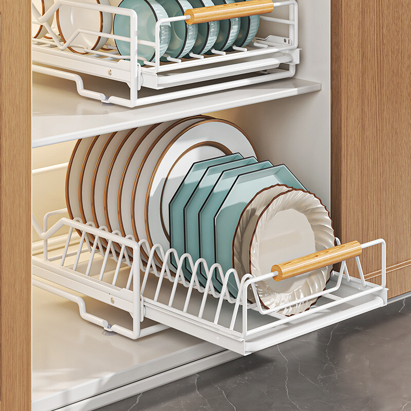 Kitchen Dish Rack Pull Out Cabinet Organizer Drawer Storage Shelf with ...
