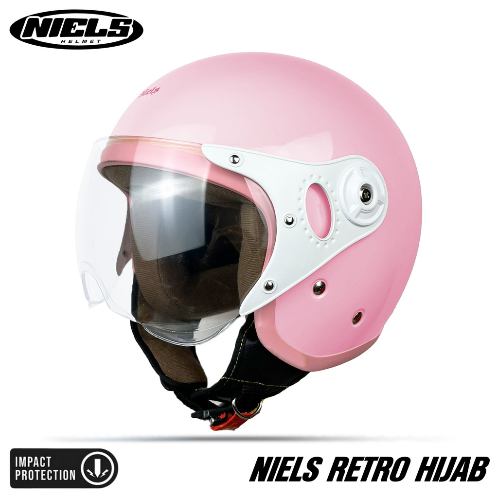 NIELS - Helm Bogo Retro Hijab Dewasa Kaca Pilot SNI Motorcycle List Pink - Gambar 3