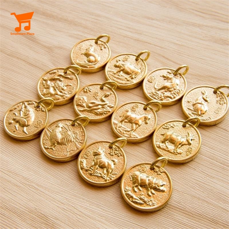 Pure Copper Brass Chinese Zodiac Eight Trigrams Mascot Key Chain Ring ...
