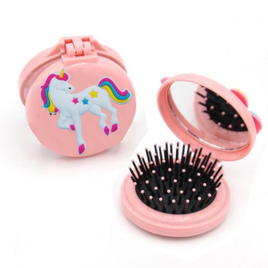 1step Foldable Round Mirror Comb / Cute Character Glass Folding Hair ...