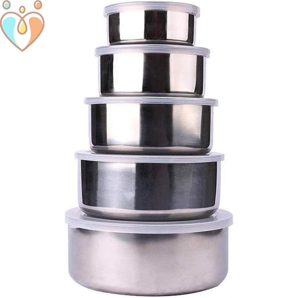 5Pcs Mixing Bowls with Lids Stainless Steel Mixing Nesting Bowl Set ...