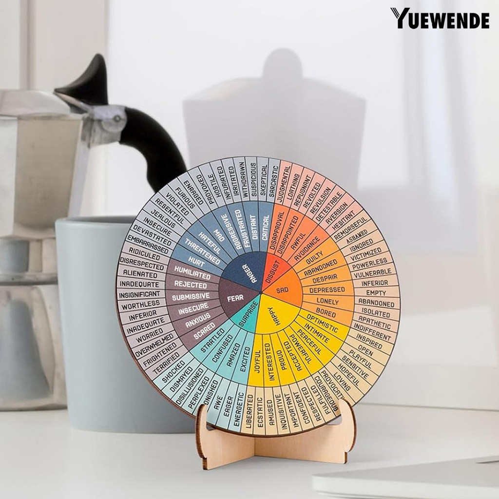 【YW】Wooden Feelings Wheel Decoration with Stand Double Sided Round ...