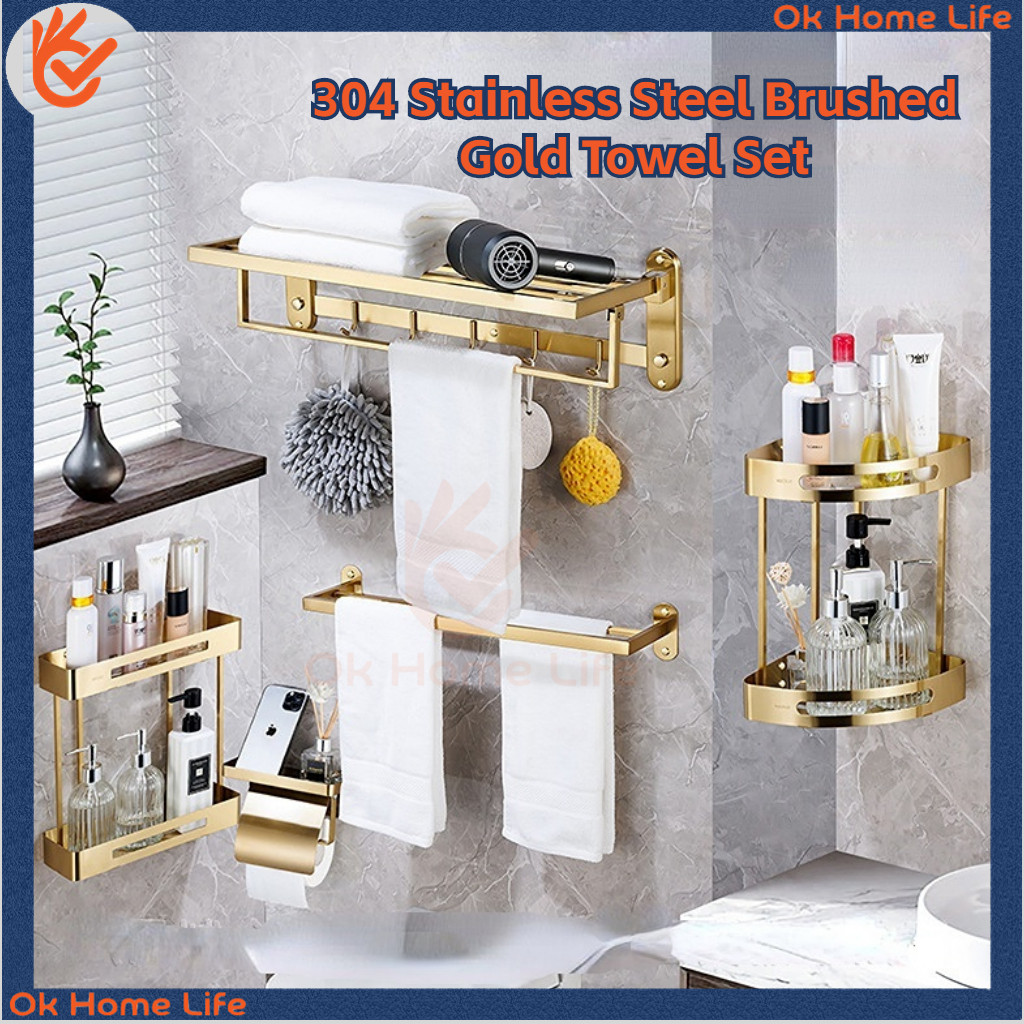 [SG Stock]SUS 304 Stainless Steel Brushed Gold Bathroom Accessories ...