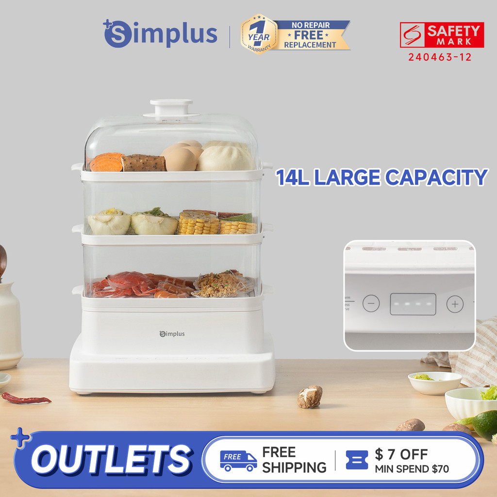Simplus Electric Food Steamer Multi-functional 3-Tier Free 14L Large ...
