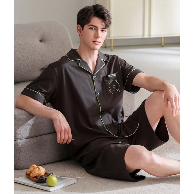 Brown bear[Cool Cotton]Pajamas Men's Summer Cotton Short Sleeve Suit ...
