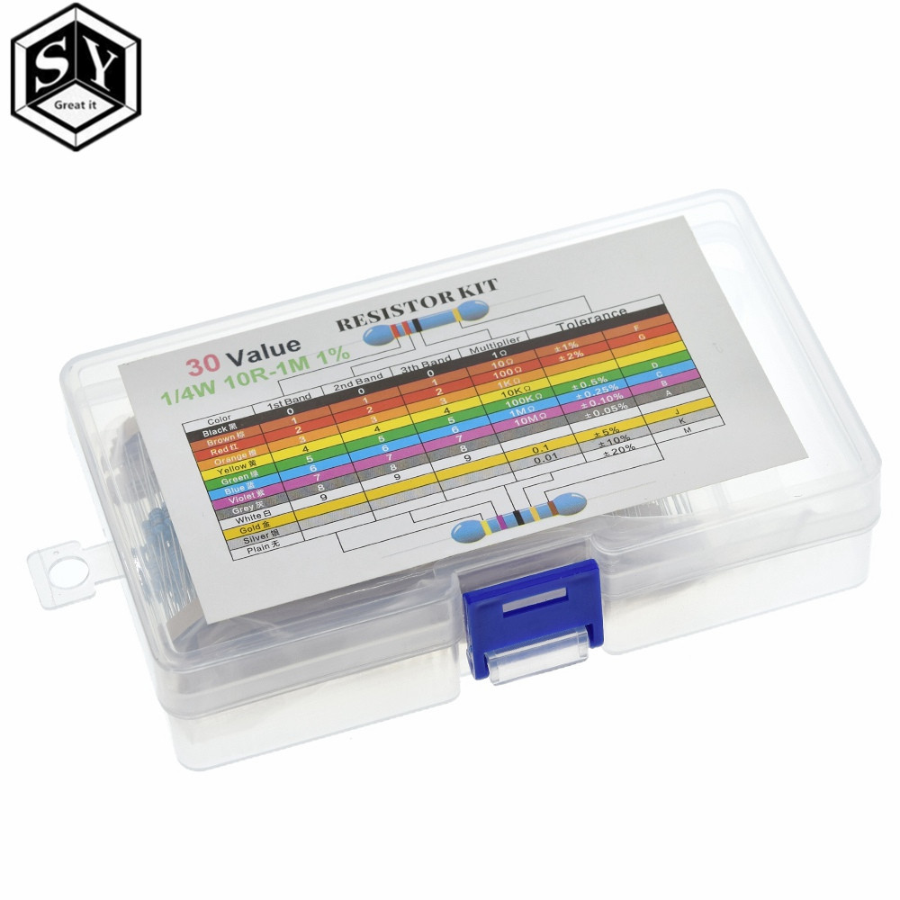 600pcs1/4W 1% Tolerance Metal Film Resistor Assortment Kit - 10Ω-1MΩ ...