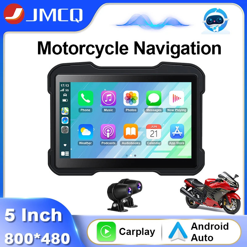 JMCQ 5Inch Navigation Motorcycle Waterproof Carplay Display Screen ...