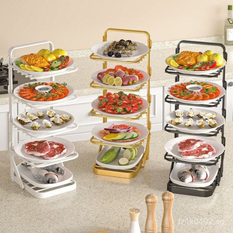 Wall-Mounted No-Drill Dish Rack Kitchen Hot Pot Multi-Layer Rack ...