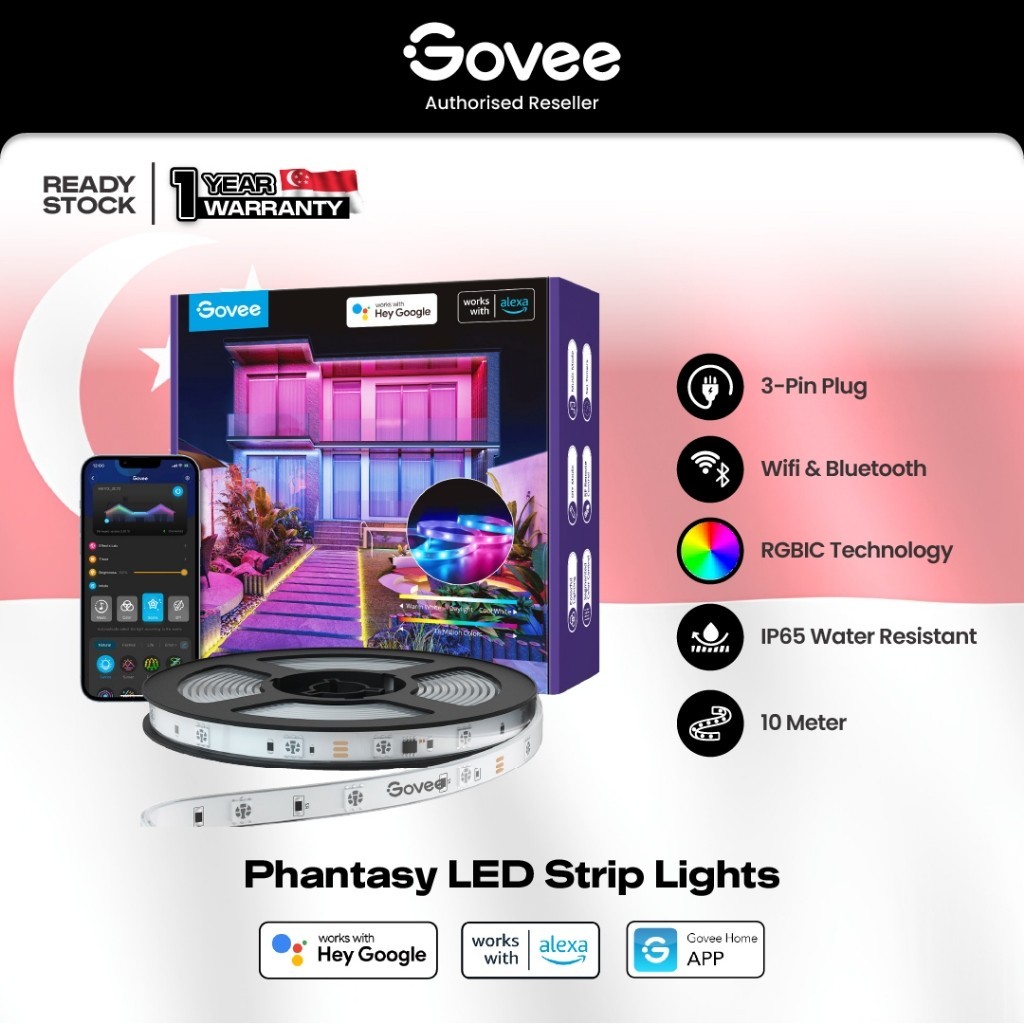 Govee Phantasy Outdoor LED Strip Lights 10M with Wi-Fi RGB Light LED ...