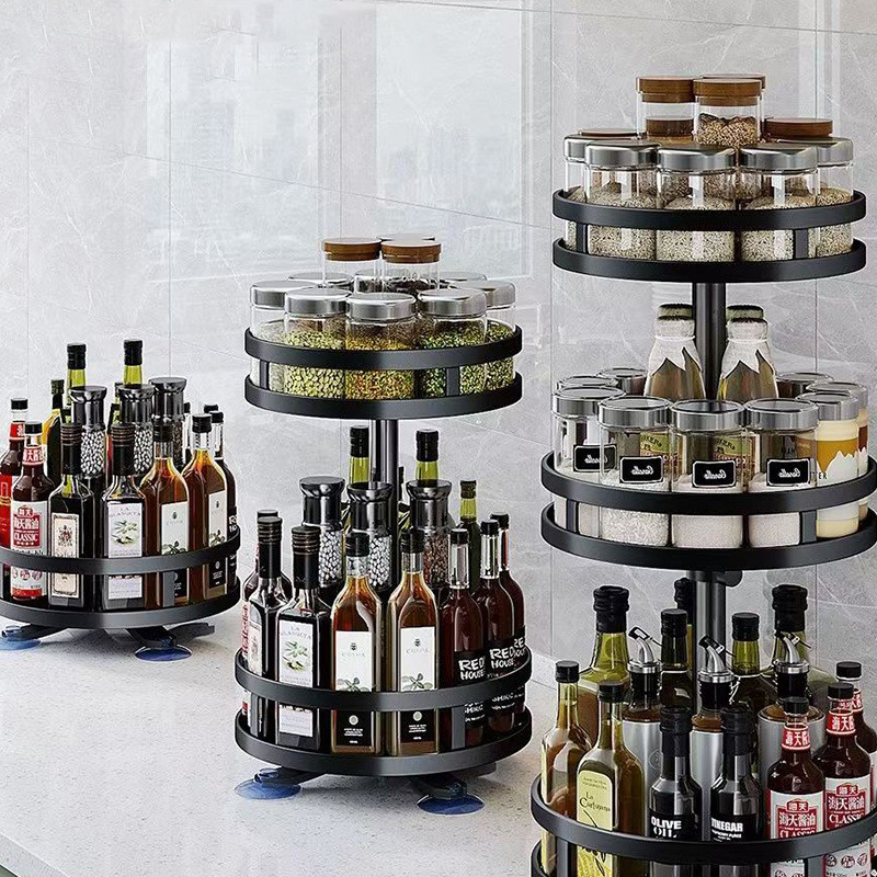 [48H Shipping] Kitchen Rotating Spice Rack round Oil, Salt, Sauce and ...