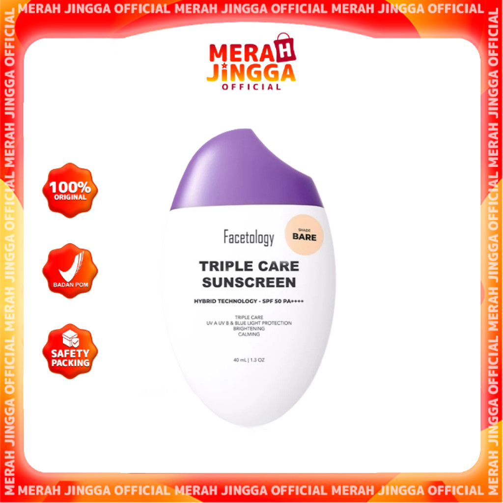 Facetology Triple Care Sunscreen Tinted SPF 50 PA++++ 40ML / Merah Jingga Official