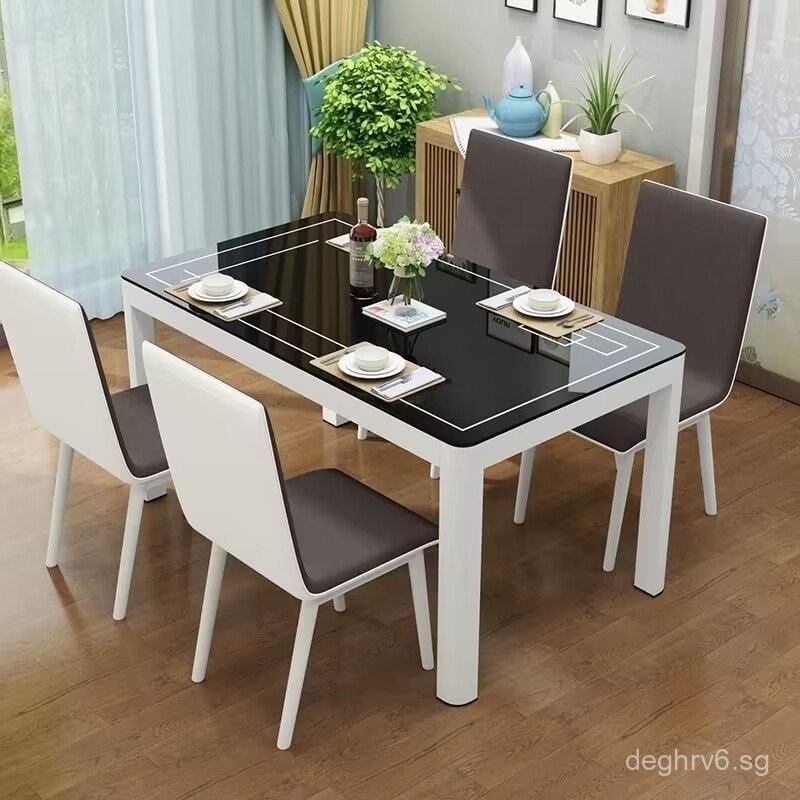 W8Household Small Apartment Rental Dining Table Tempered Glass ...
