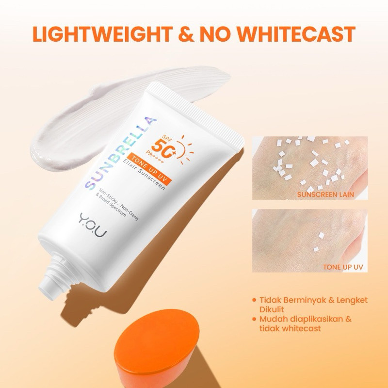 Y.O.U Sunbrella Tone Up UV Elixir Sunscreen / Intensive Care / Daily Defense / Merah Jingga Official - Gambar 3