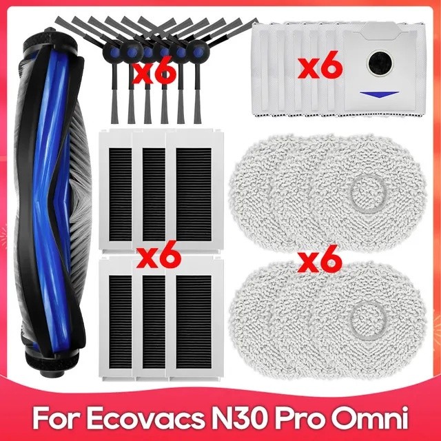 Kit Accessoires Pour Ecovacs Deebot N30 Omni/N30 Pro - Brosses, Chiffons, Sacs Poussière, Filtres, Brosses Latérales