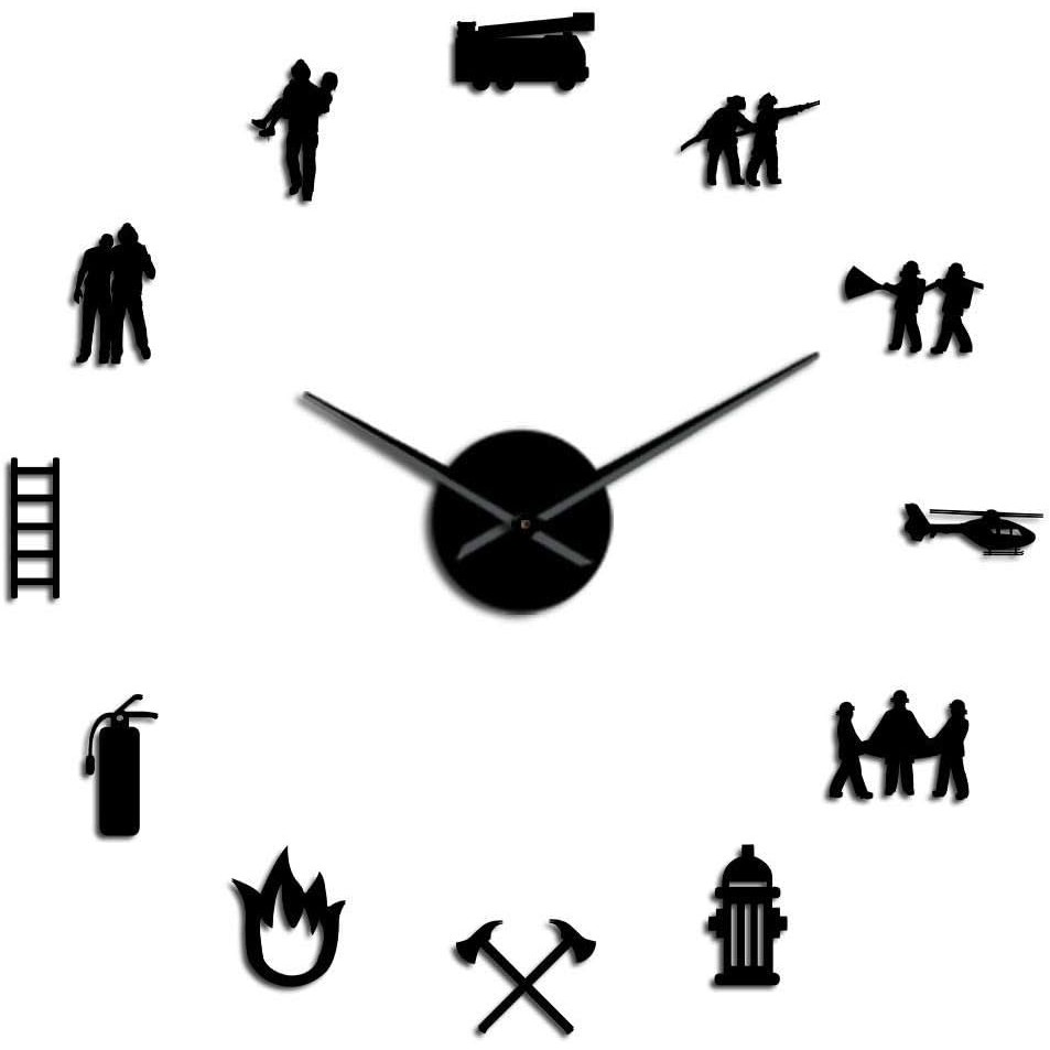 Firefighter Love DIY Giant Wall Clock Fire Department Office Big Clock ...