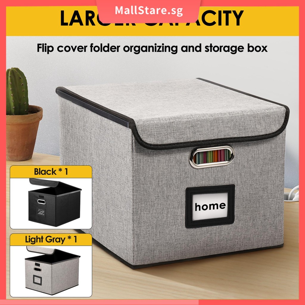 Linen File Storage Box Foldable File Organizer Box With Tag Holder File ...
