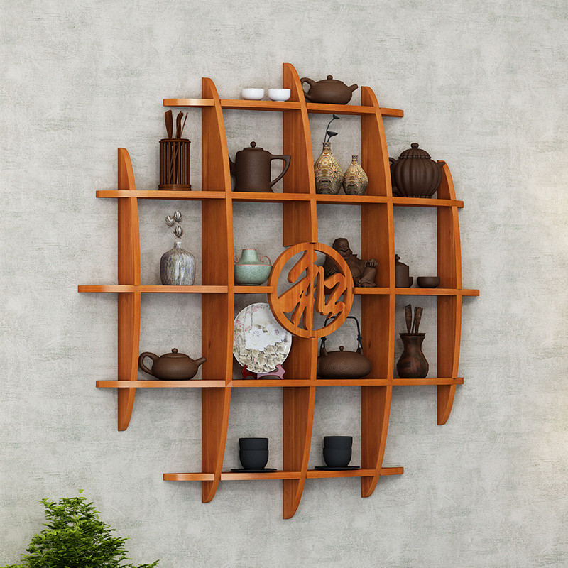 [48H Shipping] Solid Wood Chinese Style Wall-Mounted Tea Cup Rack ...