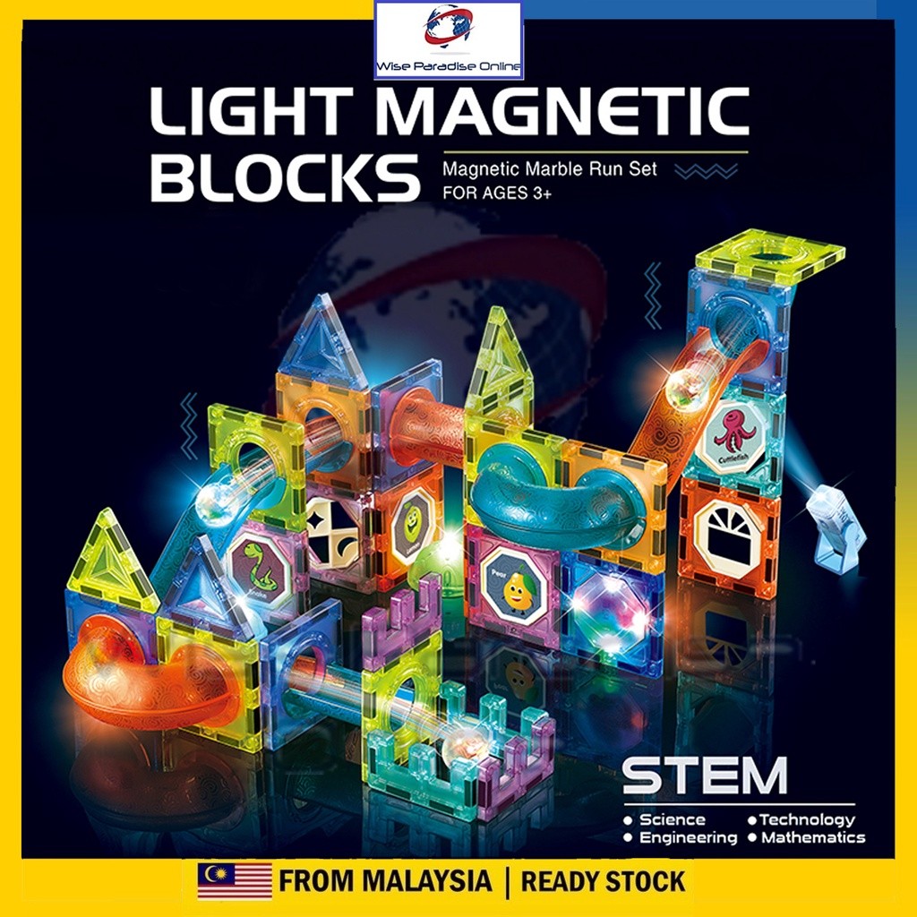 Magnetic Tiles Building Blocks for Kids Glowing Marble Run Magnetic ...