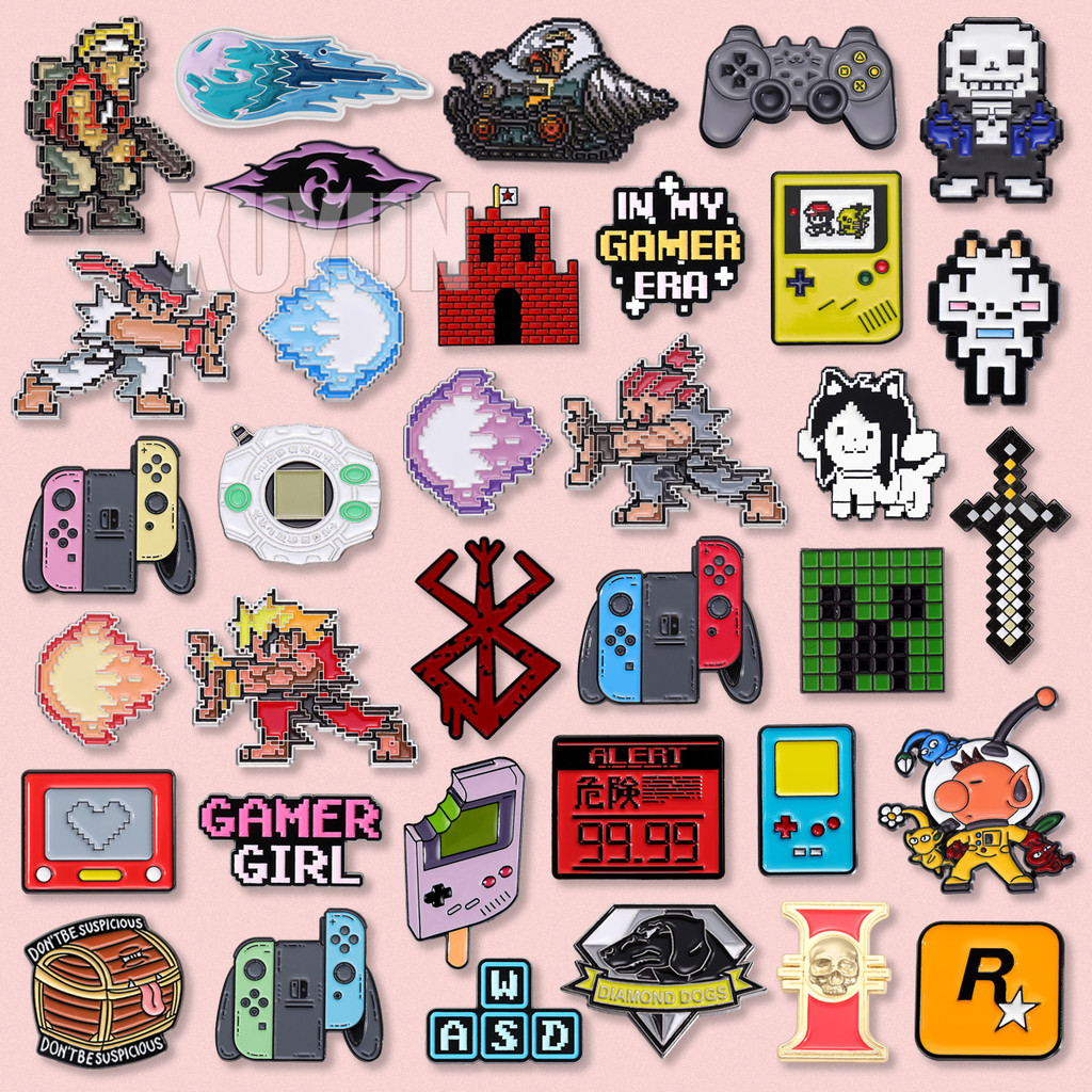 Creative Game Enamel Brooch Pixel Game Character Metal Badge Cartoon ...