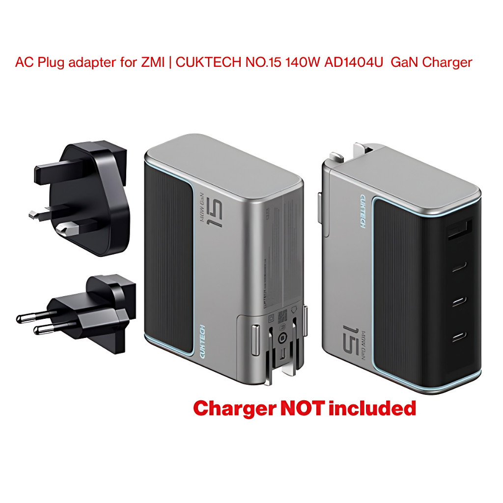 AC plug adapter for ZMI | CUKTECH NO.15 AD1404U 140W GaN Charger Travel ...